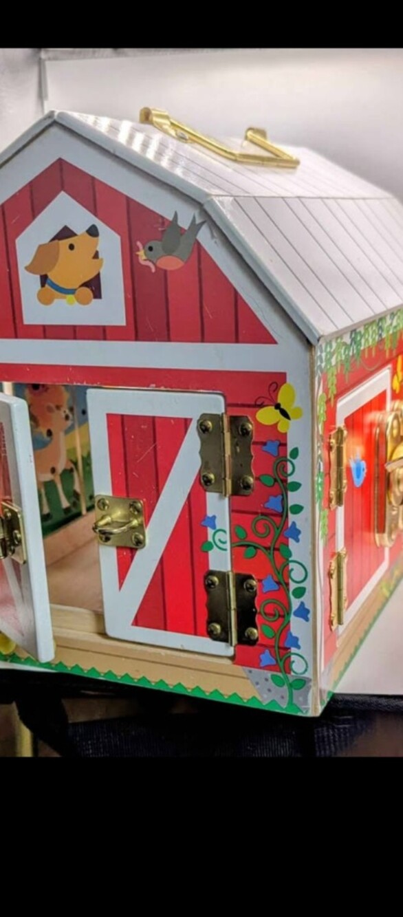 Melissa & Doug Red Barn Lock Box with Gold Hardware